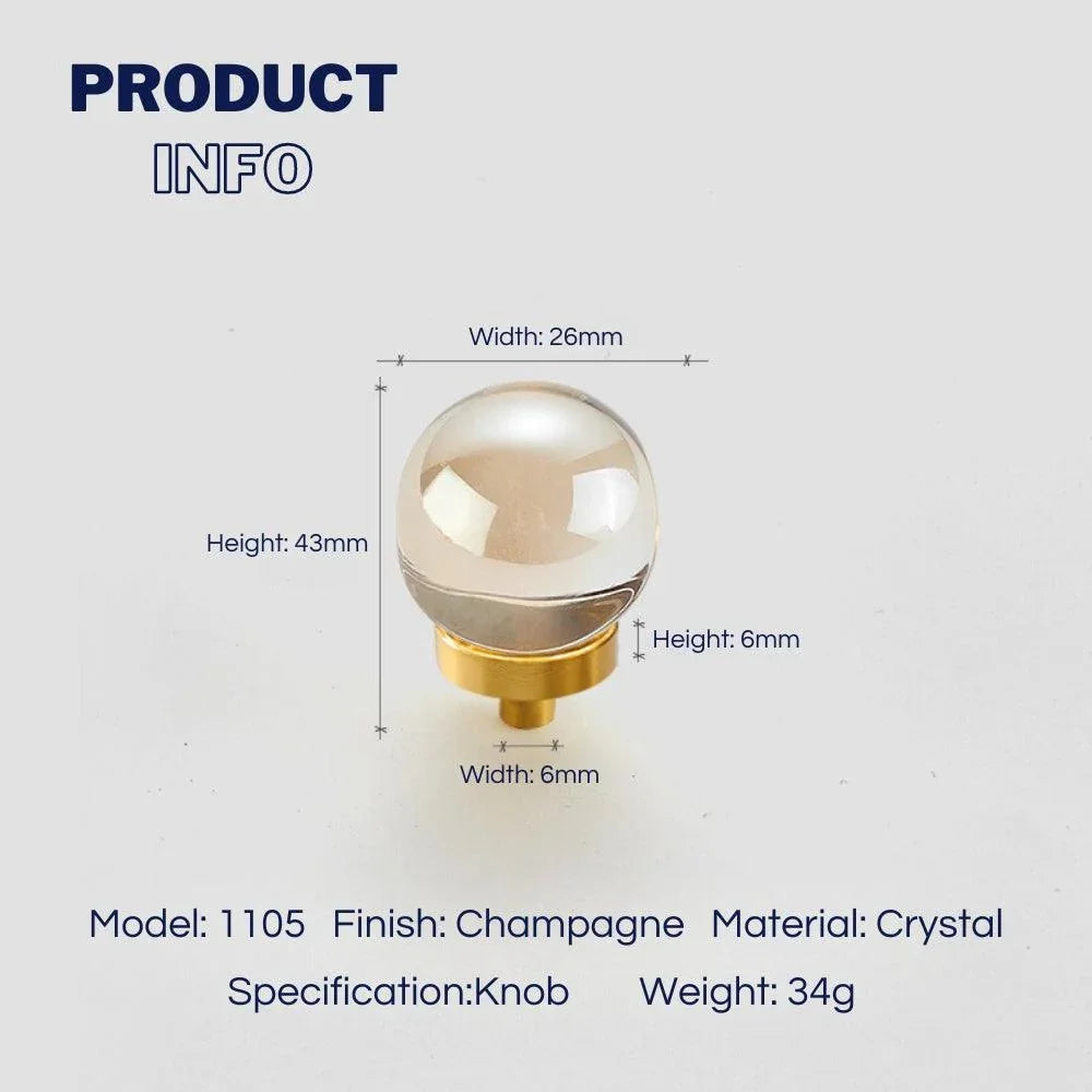 Chic Brass and Champagne Crystal Cabinet Knobs - KAHO Hardware