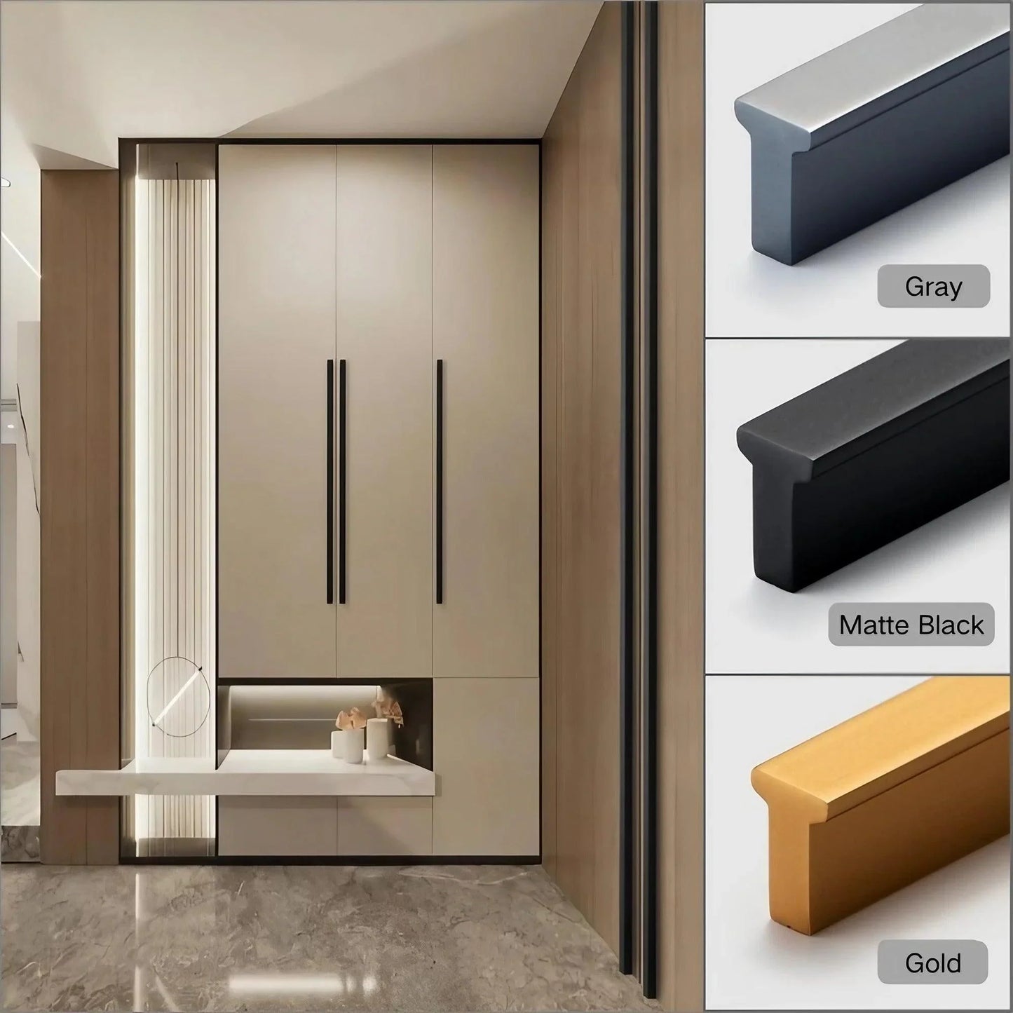 Extended Cupboard Door Handles Solid Space Aluminum Alloy Pulls - KAHO Hardware