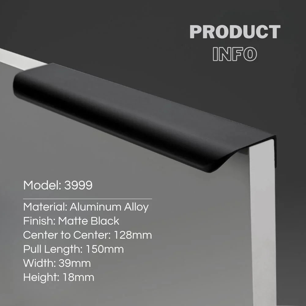Matte Black Cabinet Edge Pulls 128mm