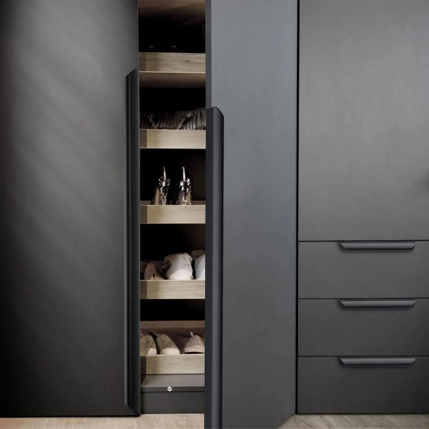 Matte black long modern cabinet edge pulls
