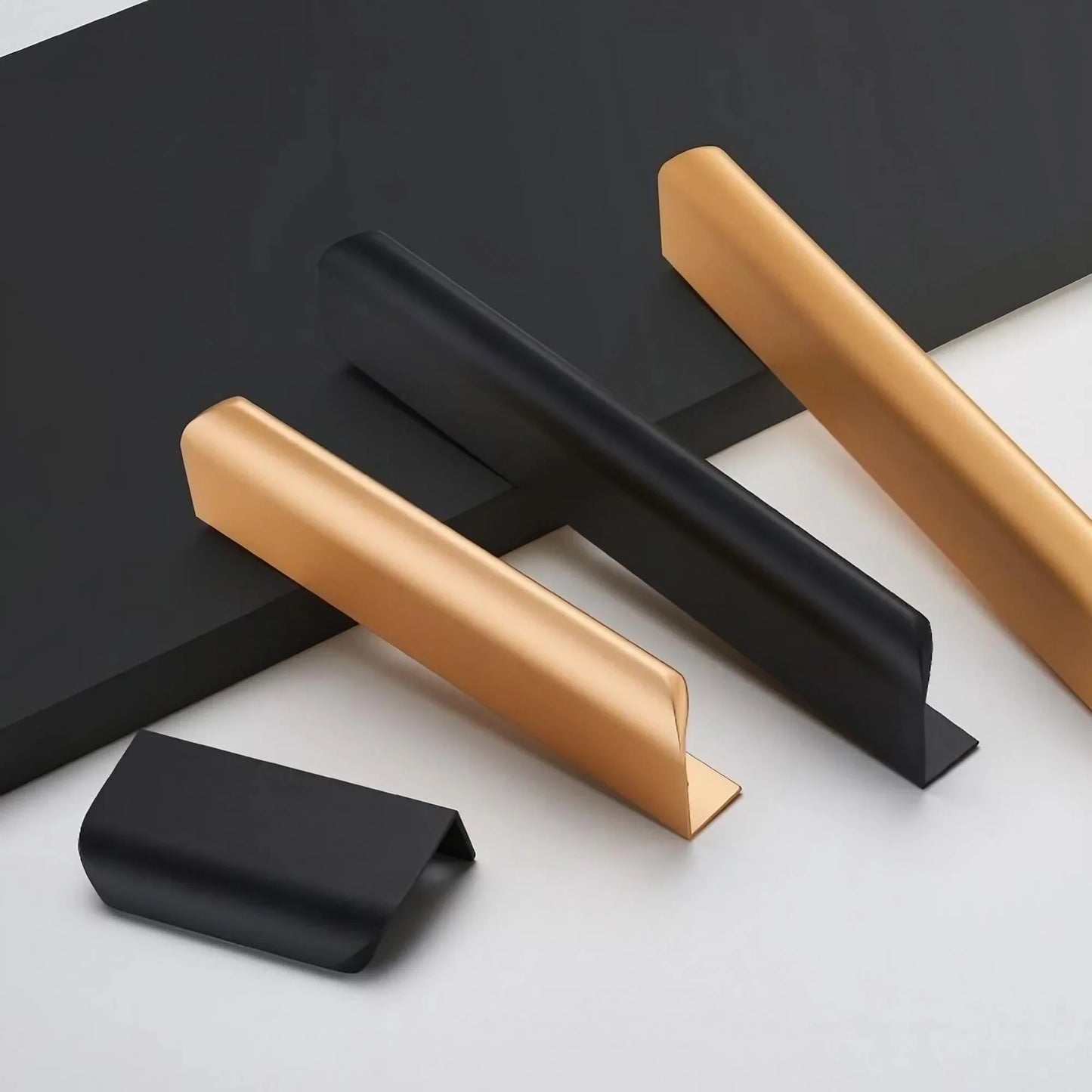 Modern Matte Black & Gold Cabinet Edge Pulls