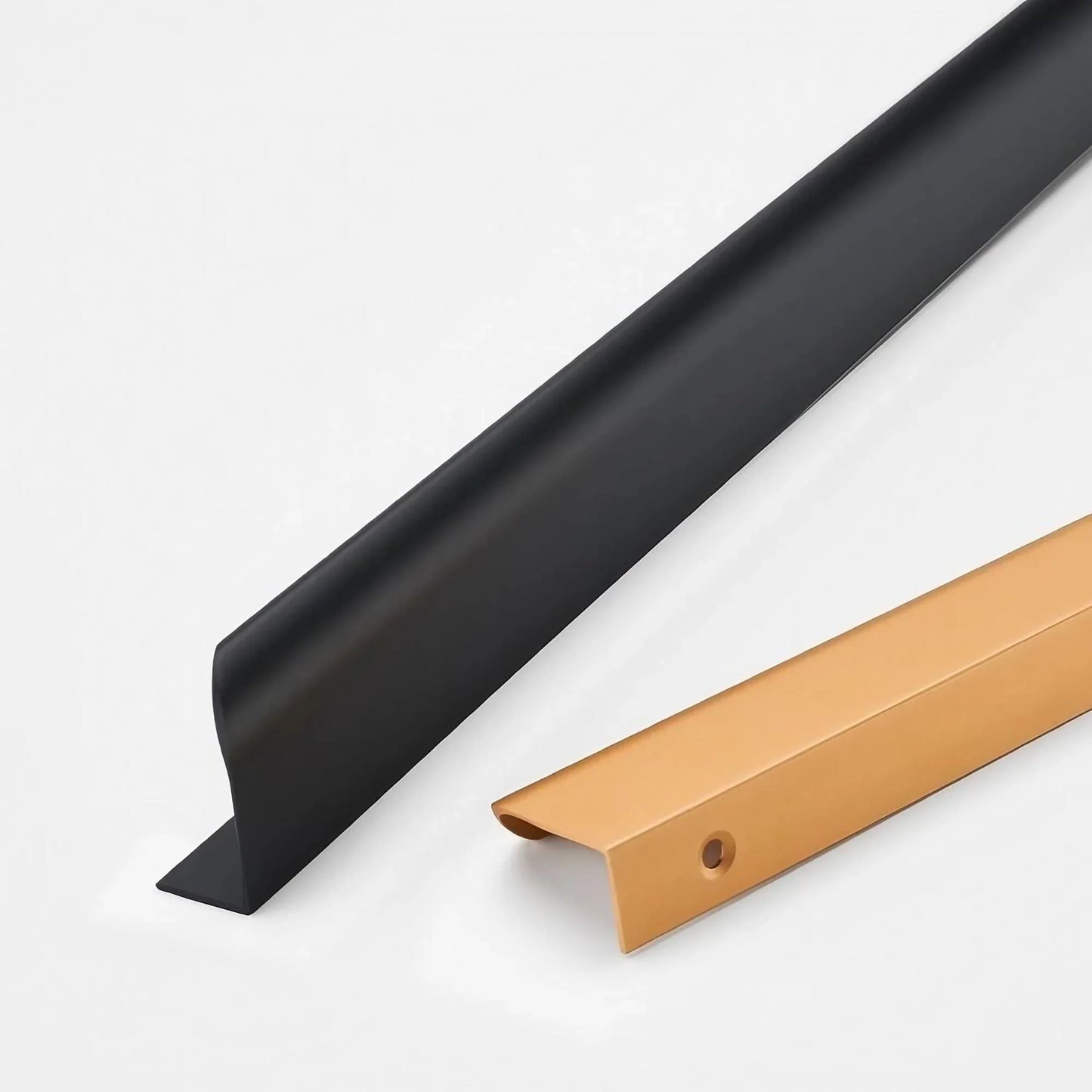 Matte Black & Gold Cabinet Edge Pulls Detail