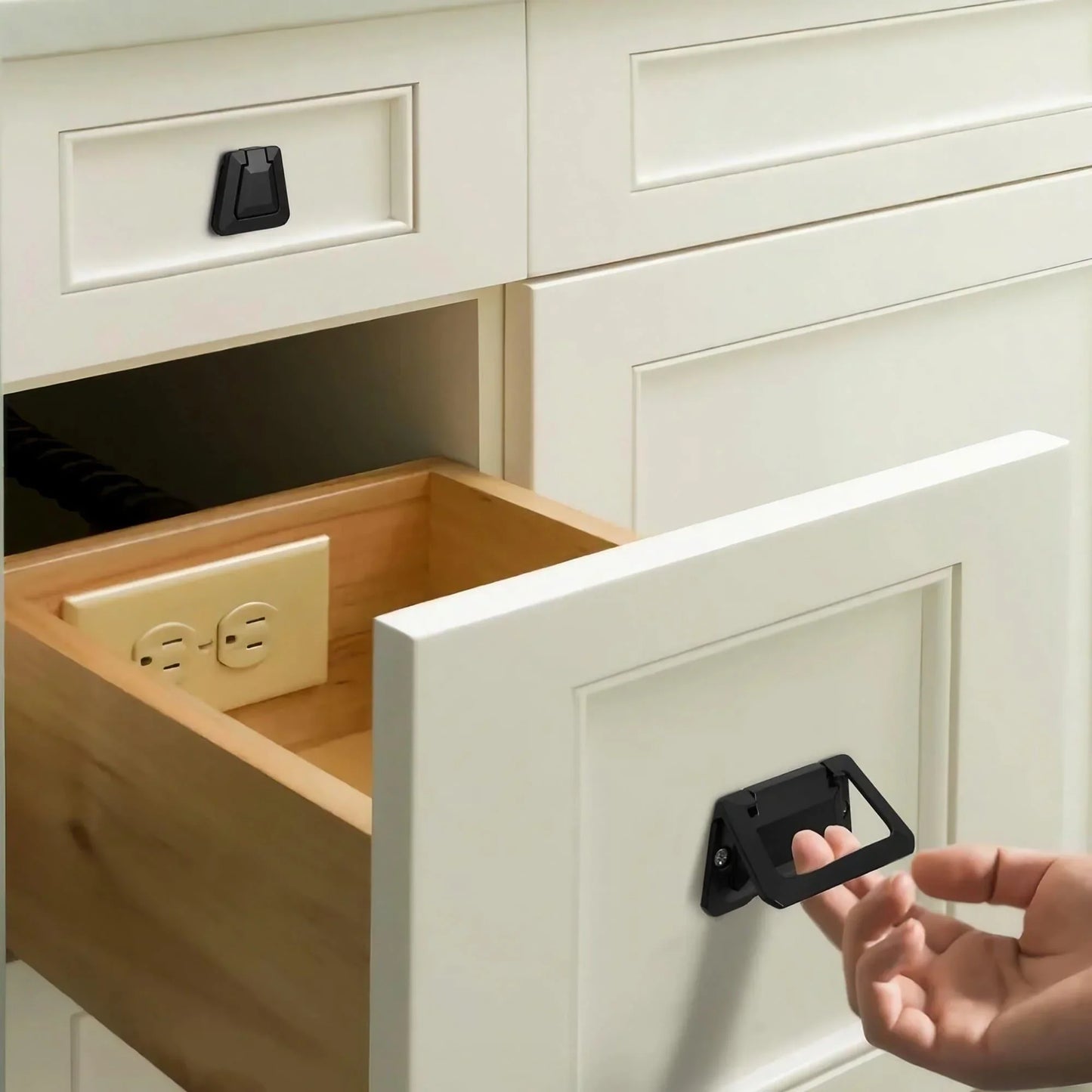 Drawer Concealed Buckle Flat Cabinet Handles in Leather Texture - KAHO Hardware