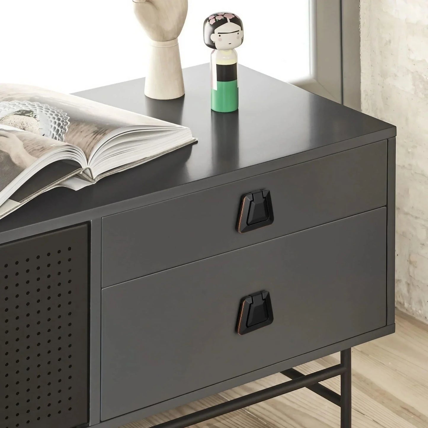 Drawer Concealed Buckle Flat Cabinet Handles in Leather Texture - KAHO Hardware