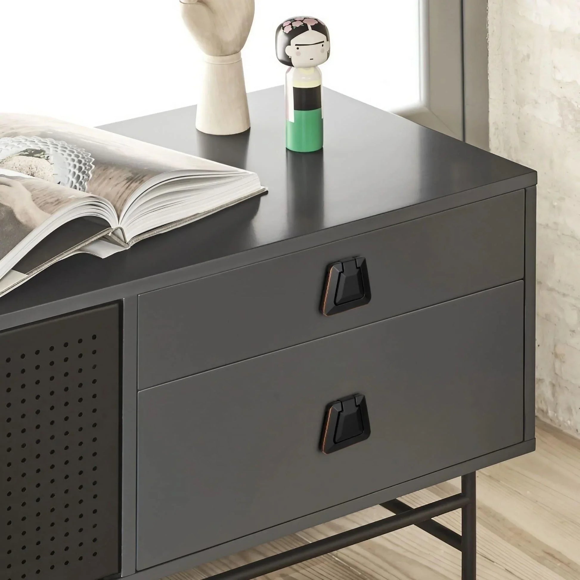 Drawer Concealed Buckle Flat Cabinet Handles in Leather Texture - KAHO Hardware
