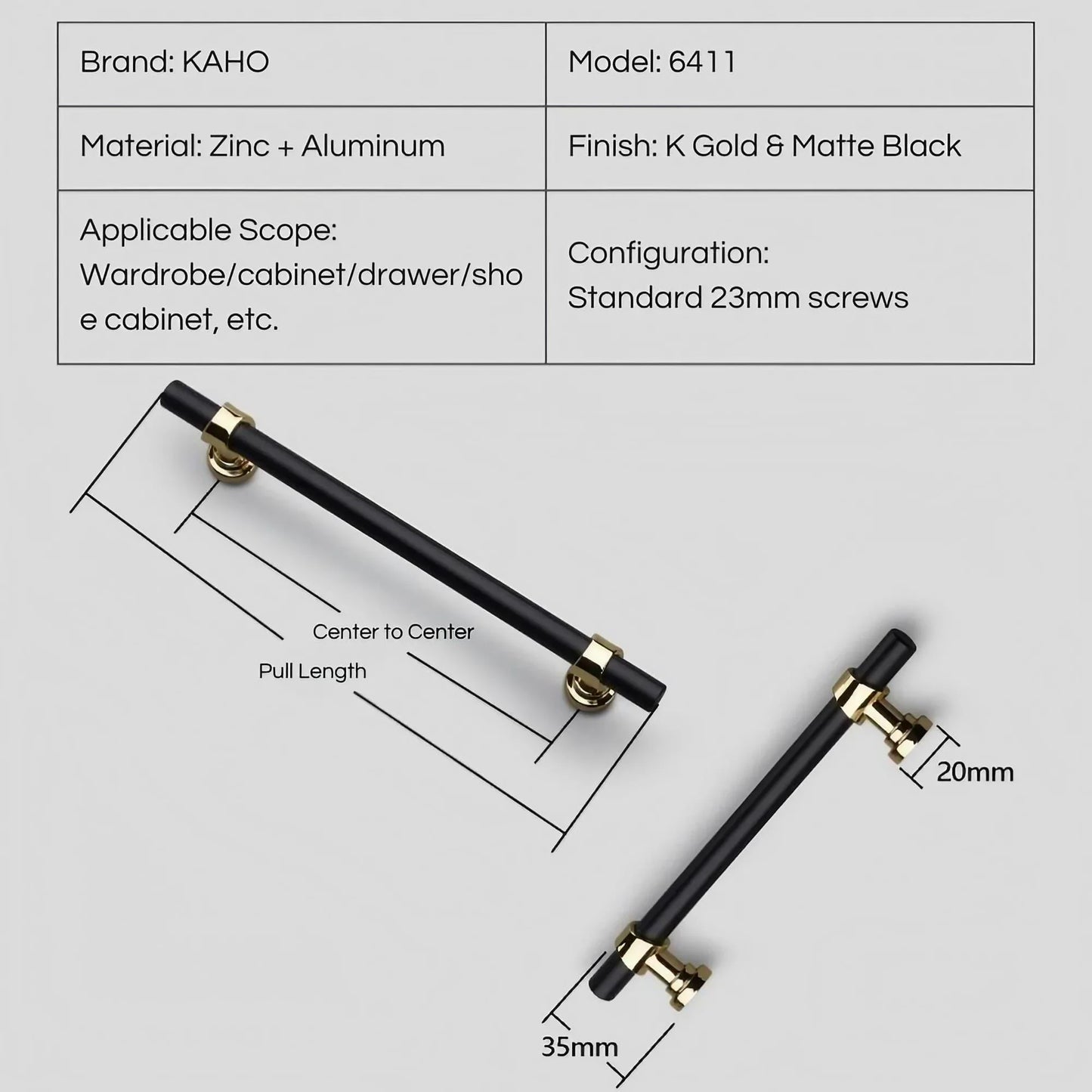 Luxury Black Gold T Bar Cabinet Pulls - KAHO Hardware