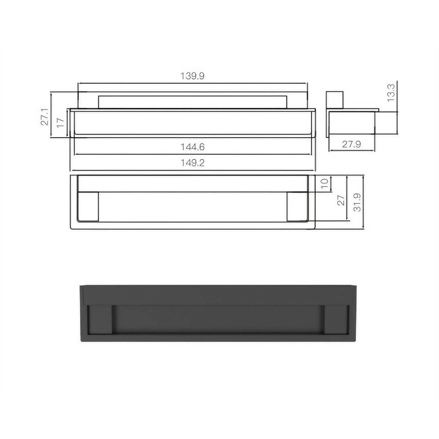 Modern Recessed Cabinet Pulls Matte Pearl Black Nickel - KAHO Hardware