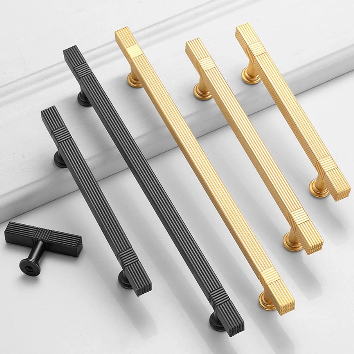 Light Luxury Stripe Nickel Finish Cabinet Bar Pulls T-Bar Knobs - KAHO Hardware