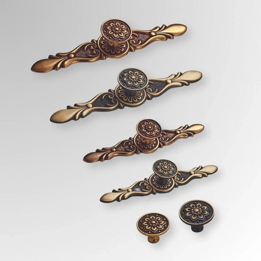 Retro Mushroom Shape Brass Dresser Knobs with Backplate Vintage Pulls - KAHO Hardware