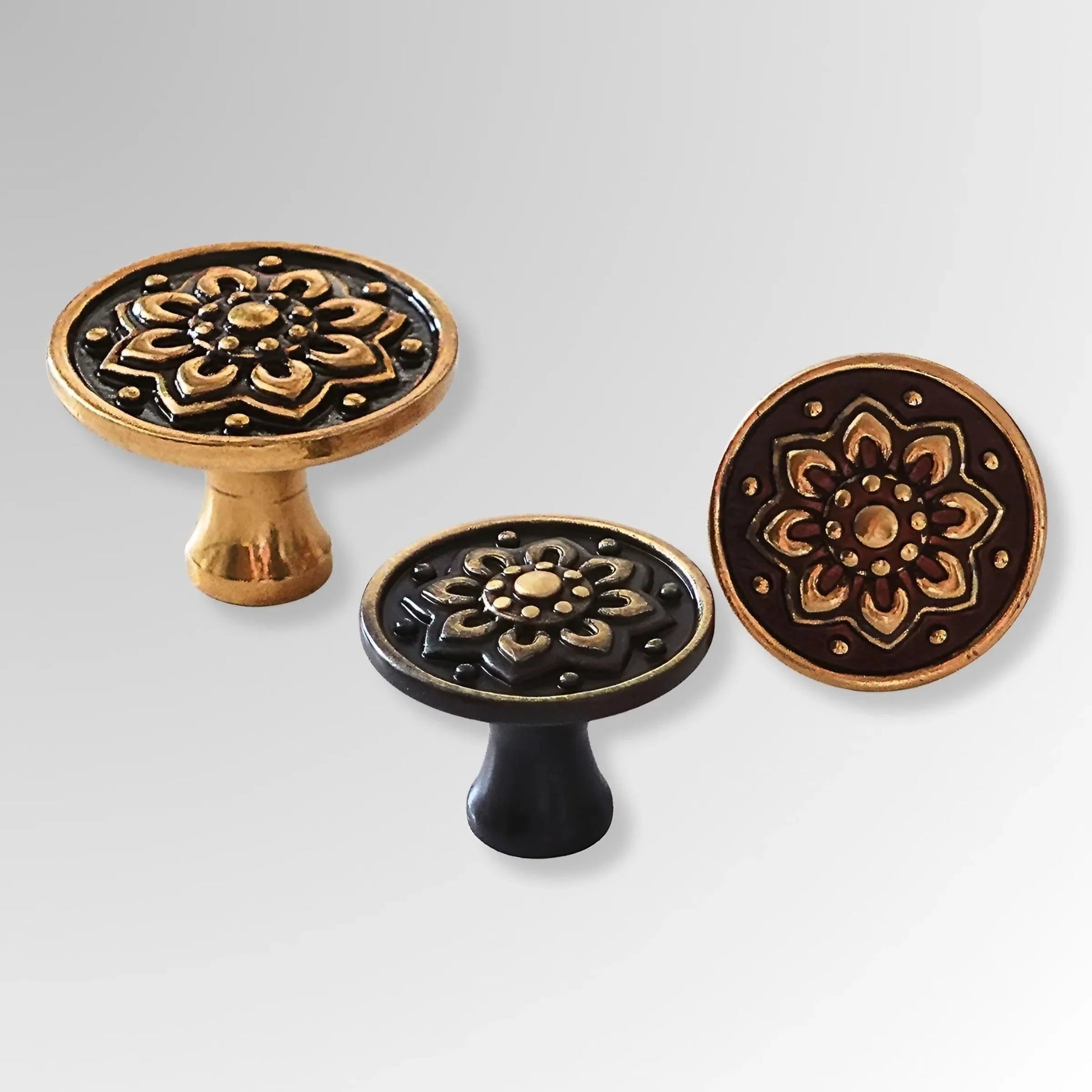 Retro Mushroom Shape Brass Dresser Knobs with Backplate Vintage Pulls - KAHO Hardware