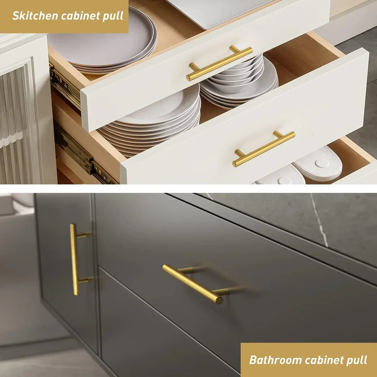 Solid Brass T-bar Kitchen Cabinet Handles - KAHO Hardware