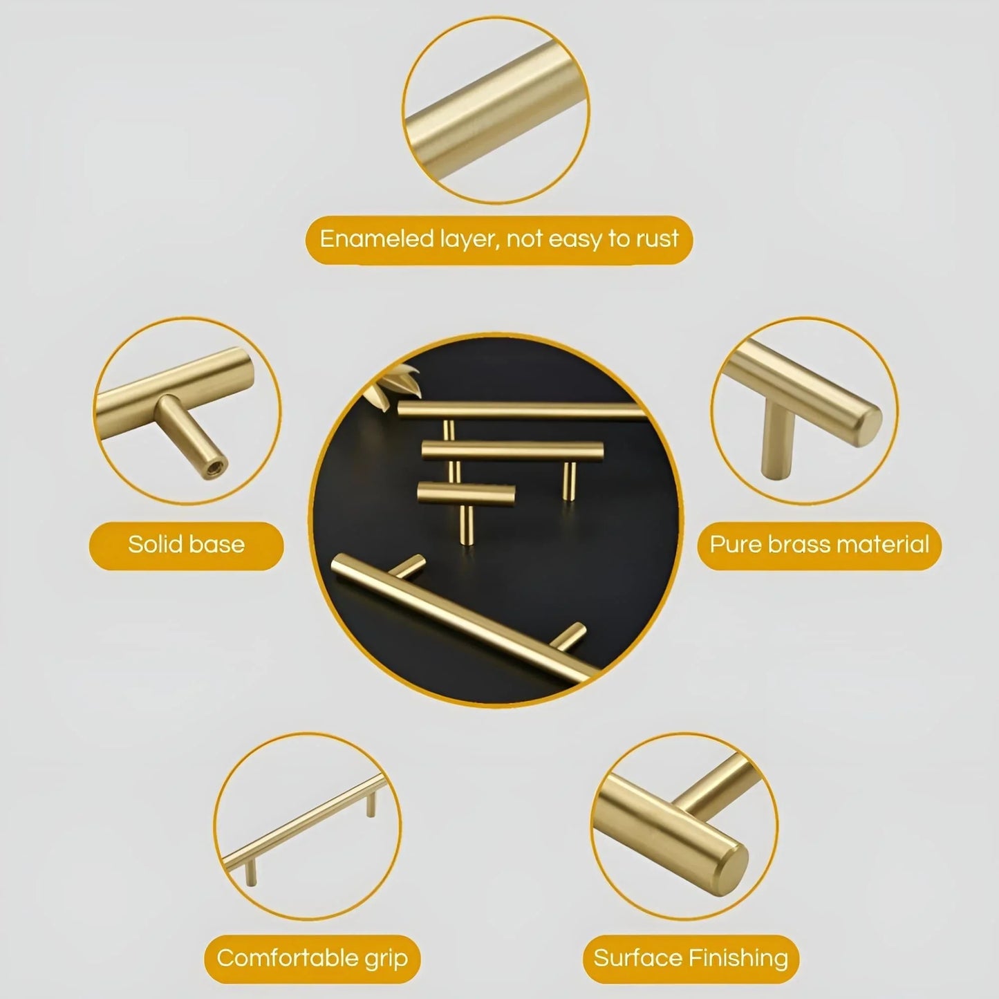 Solid Brass T-bar Kitchen Cabinet Handles - KAHO Hardware