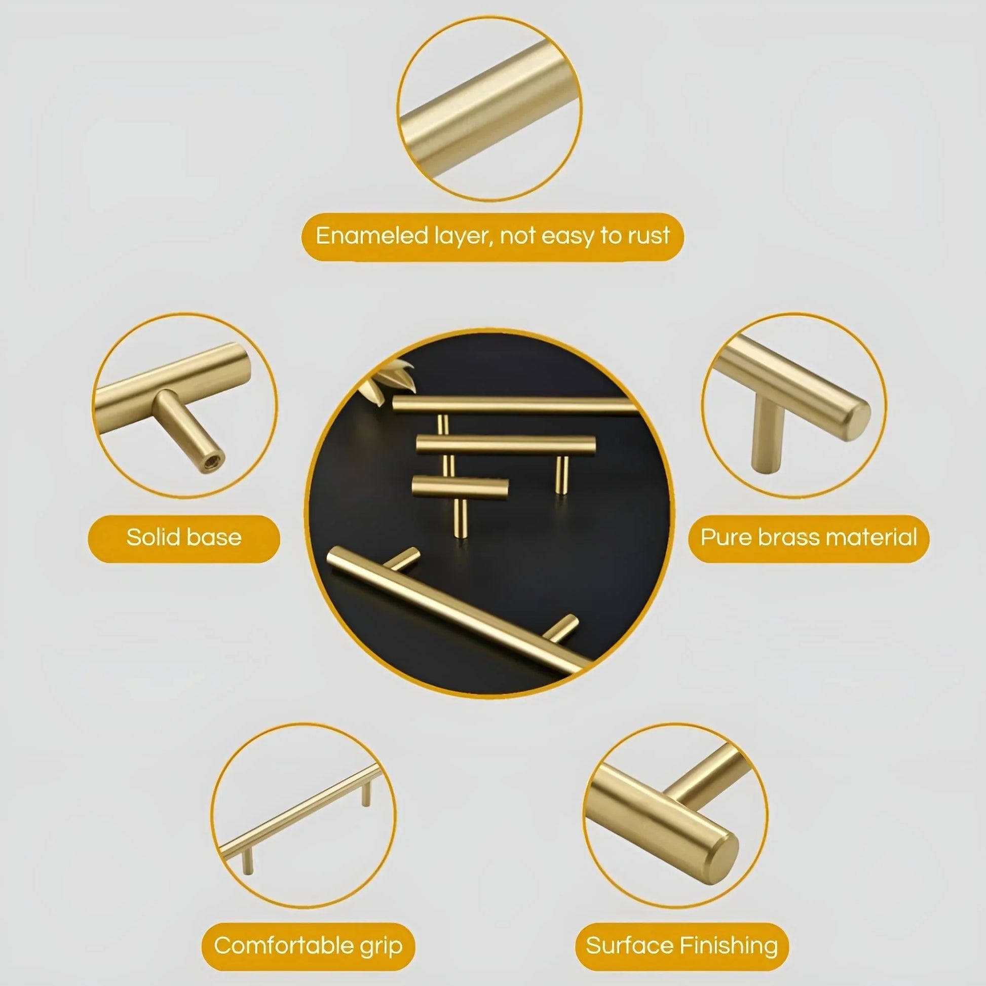 Solid Brass T-bar Kitchen Cabinet Handles - KAHO Hardware