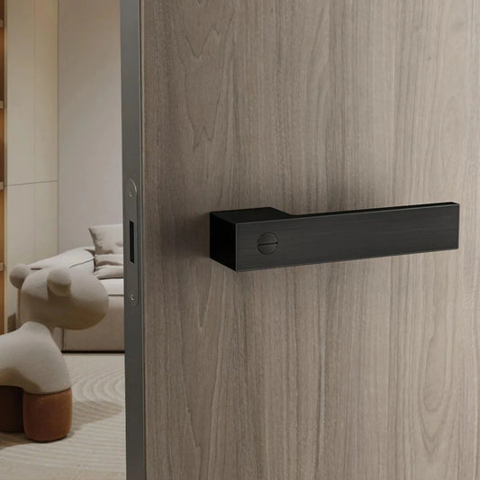 Minimalist Black Interior Door Handles with Lock - KAHO Hardware