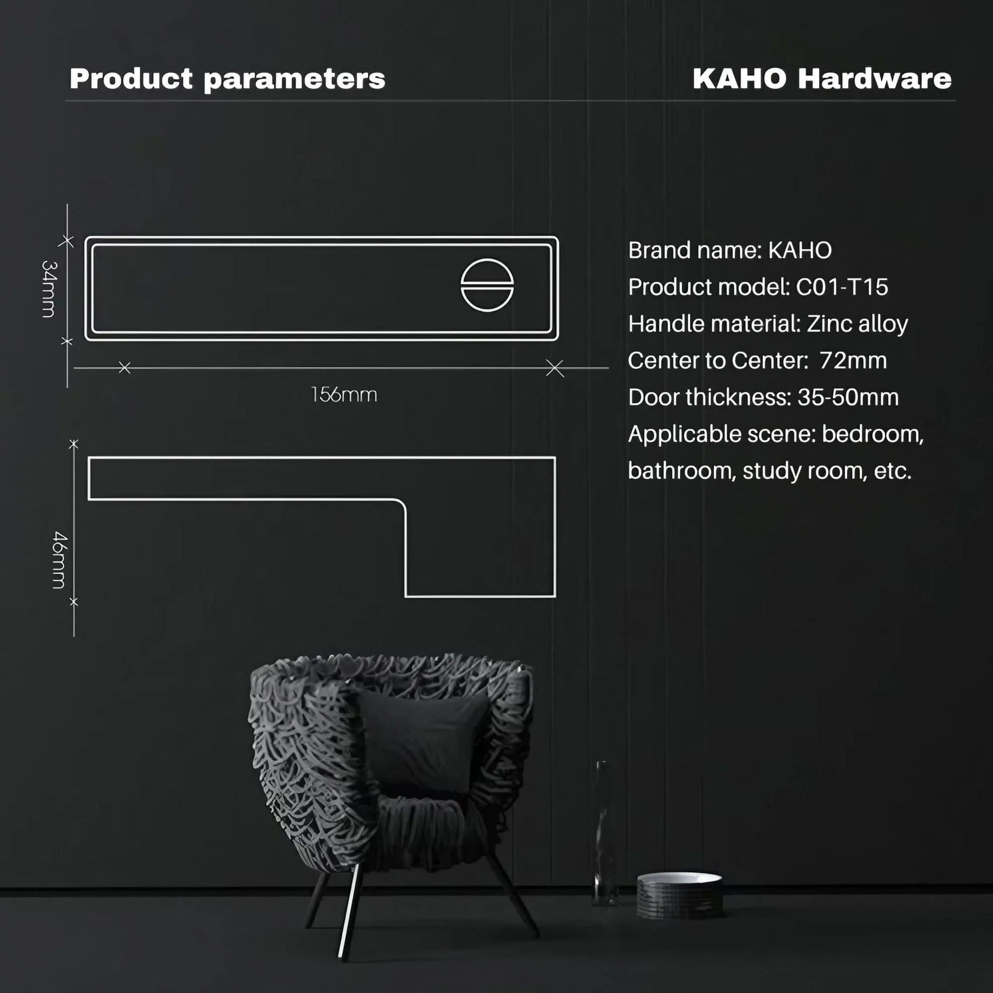 Minimalist Black Interior Door Handles with Lock - KAHO Hardware