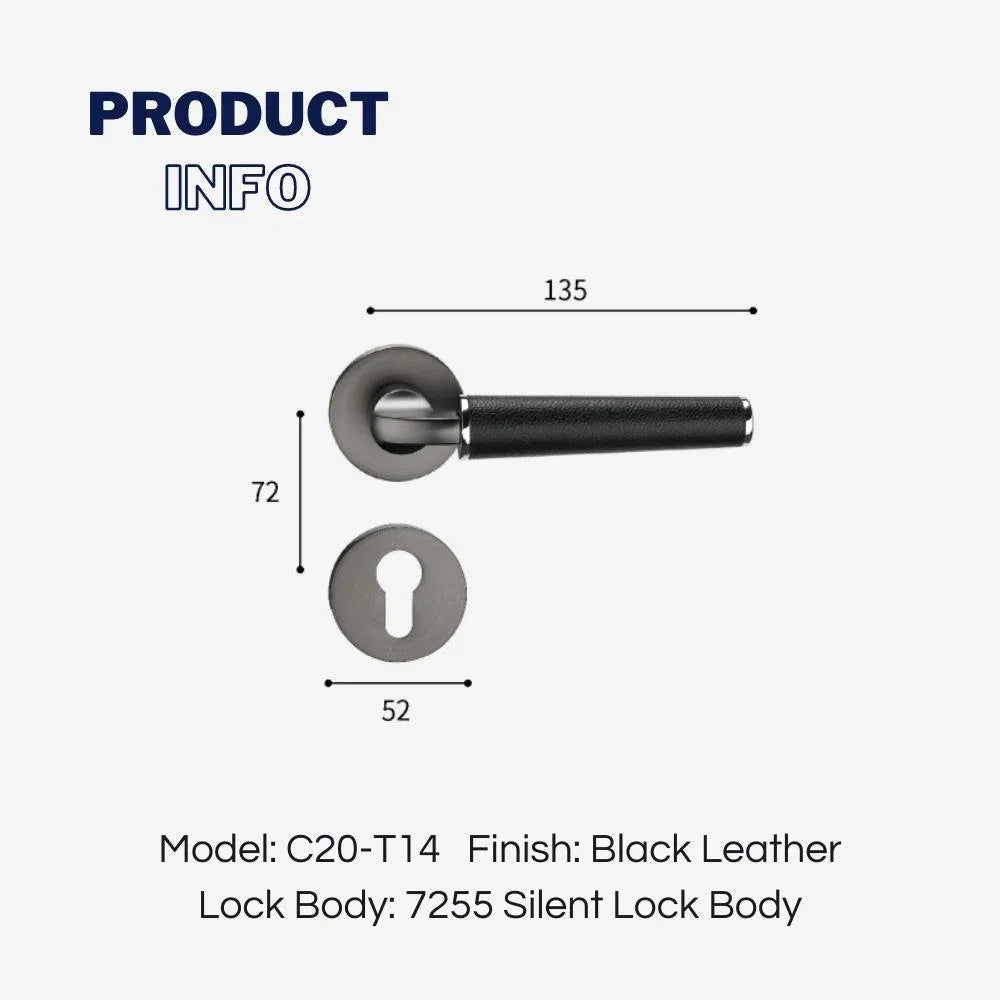 Light Luxury Leather Door Lock Handles Brushed Black Nickel - KAHO Hardware