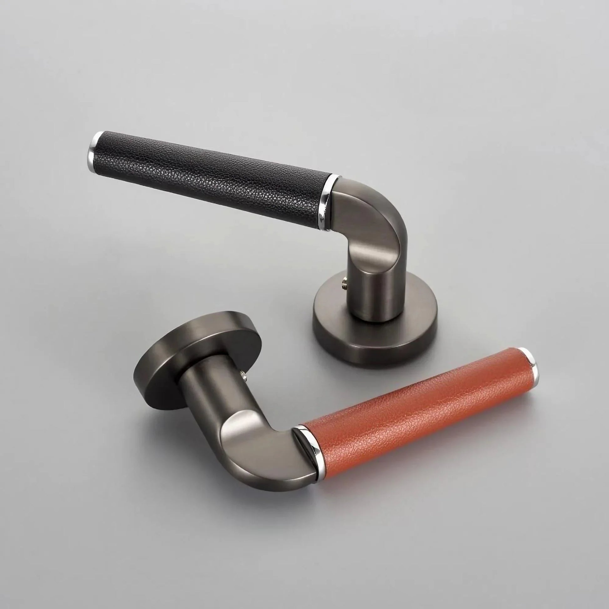 Light Luxury Leather Door Lock Handles Brushed Black Nickel - KAHO Hardware