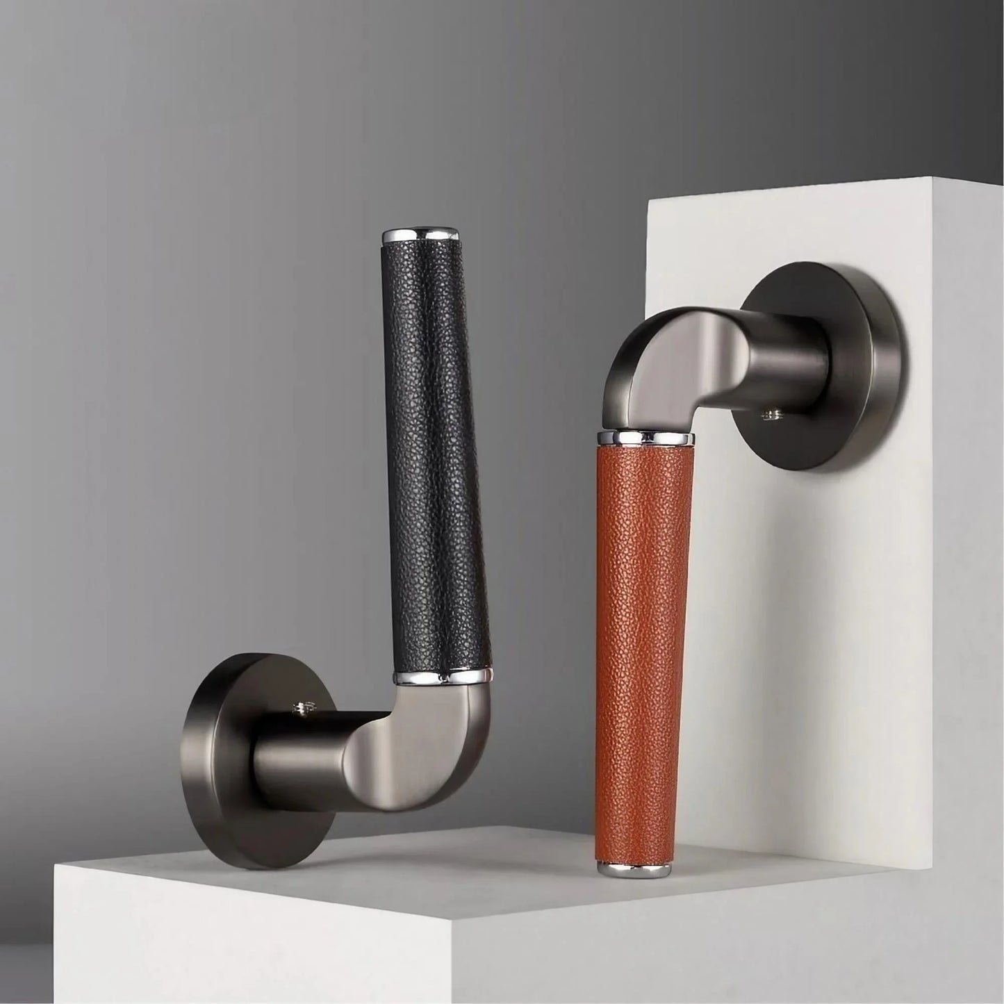Light Luxury Leather Door Lock Handles Brushed Black Nickel - KAHO Hardware