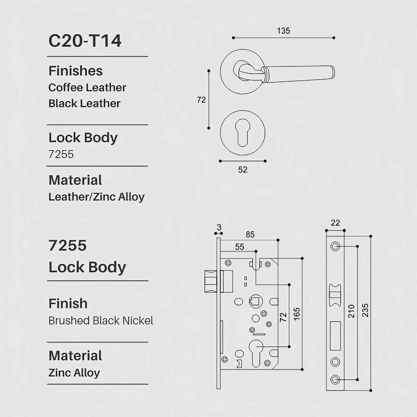 Light Luxury Leather Door Lock Handles Brushed Black Nickel - KAHO Hardware