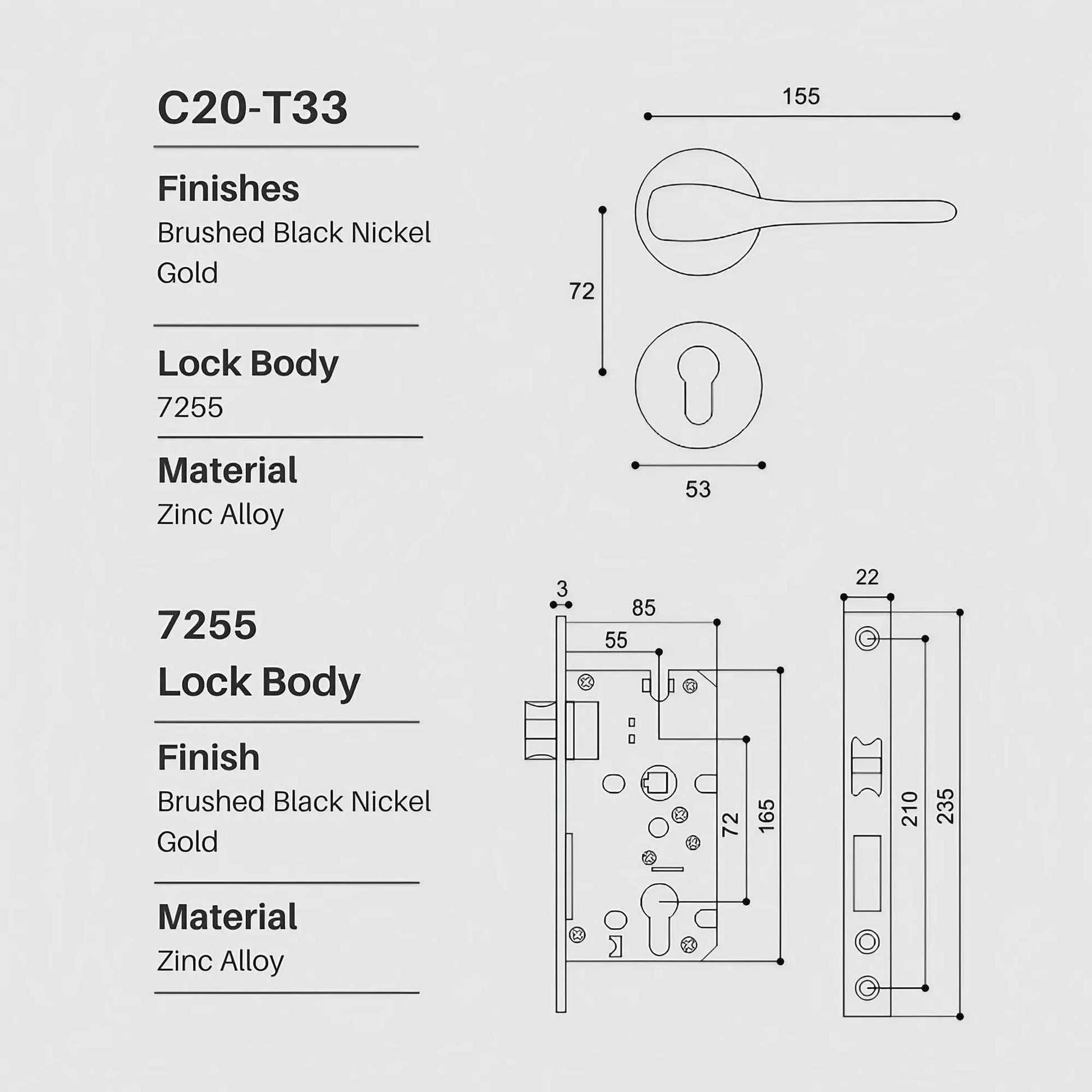 Modern Silent Bedroom Door Handles with Lock - KAHO Hardware