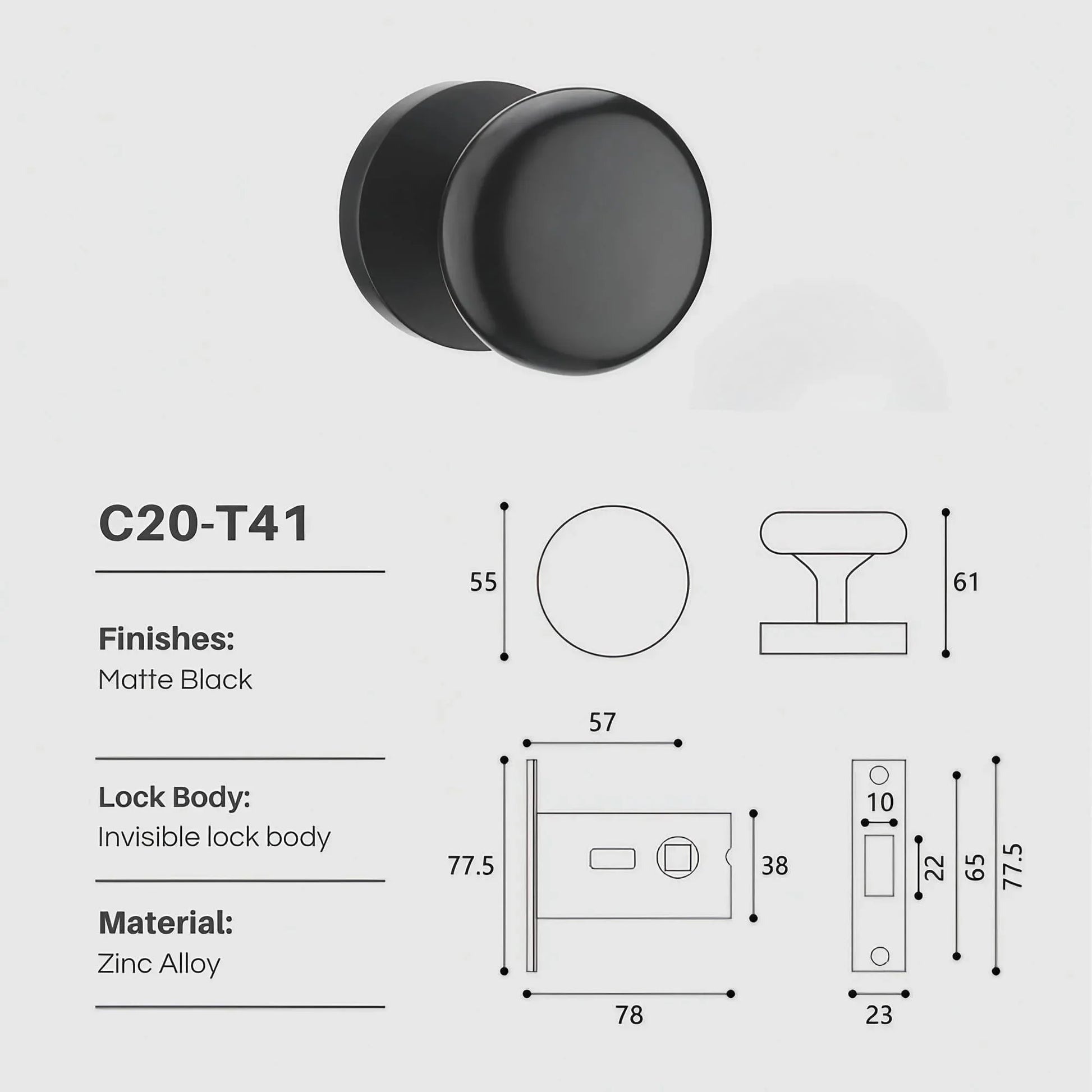 Minimalist Matte Black Door Knobs with Hidden Lock - KAHO Hardware