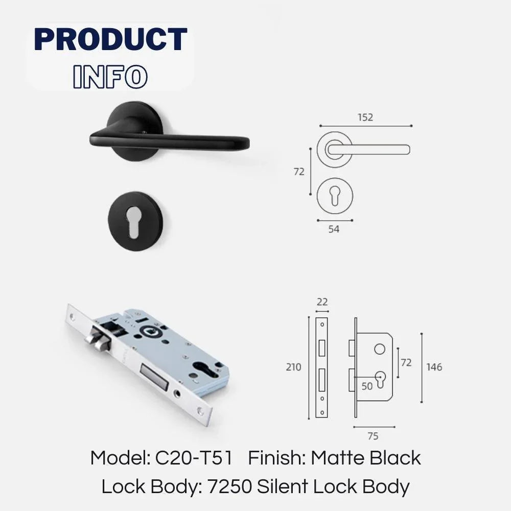 Matte Black Door Lever Handles with Keys - KAHO Hardware