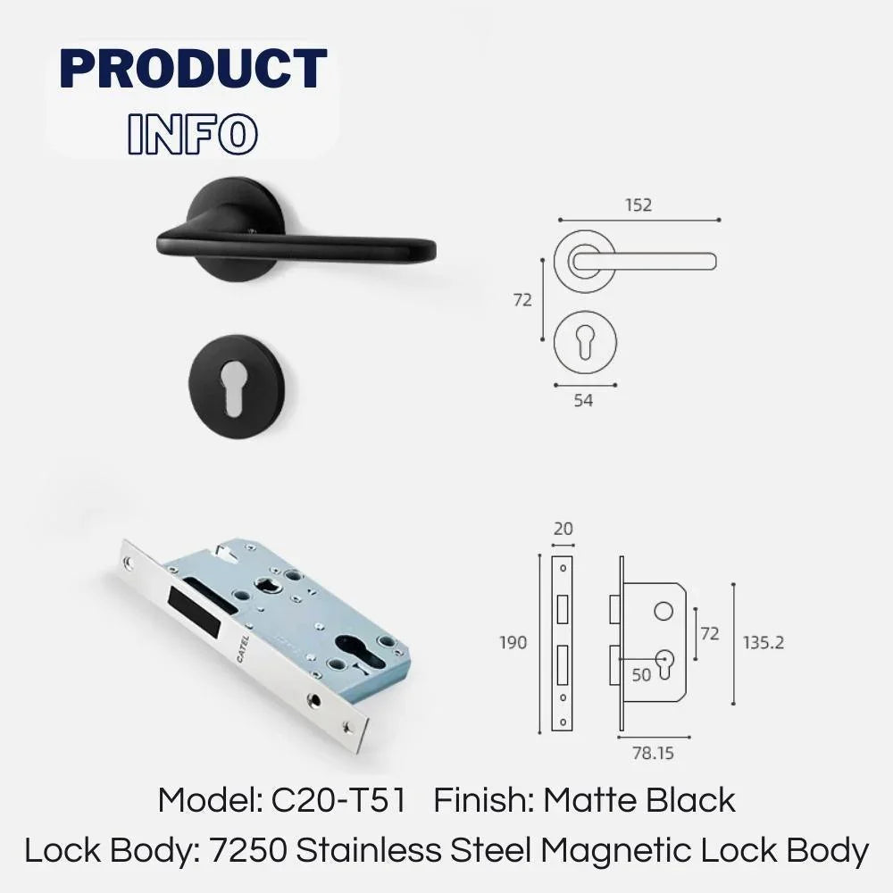 Matte Black Door Lever Handles with Keys - KAHO Hardware