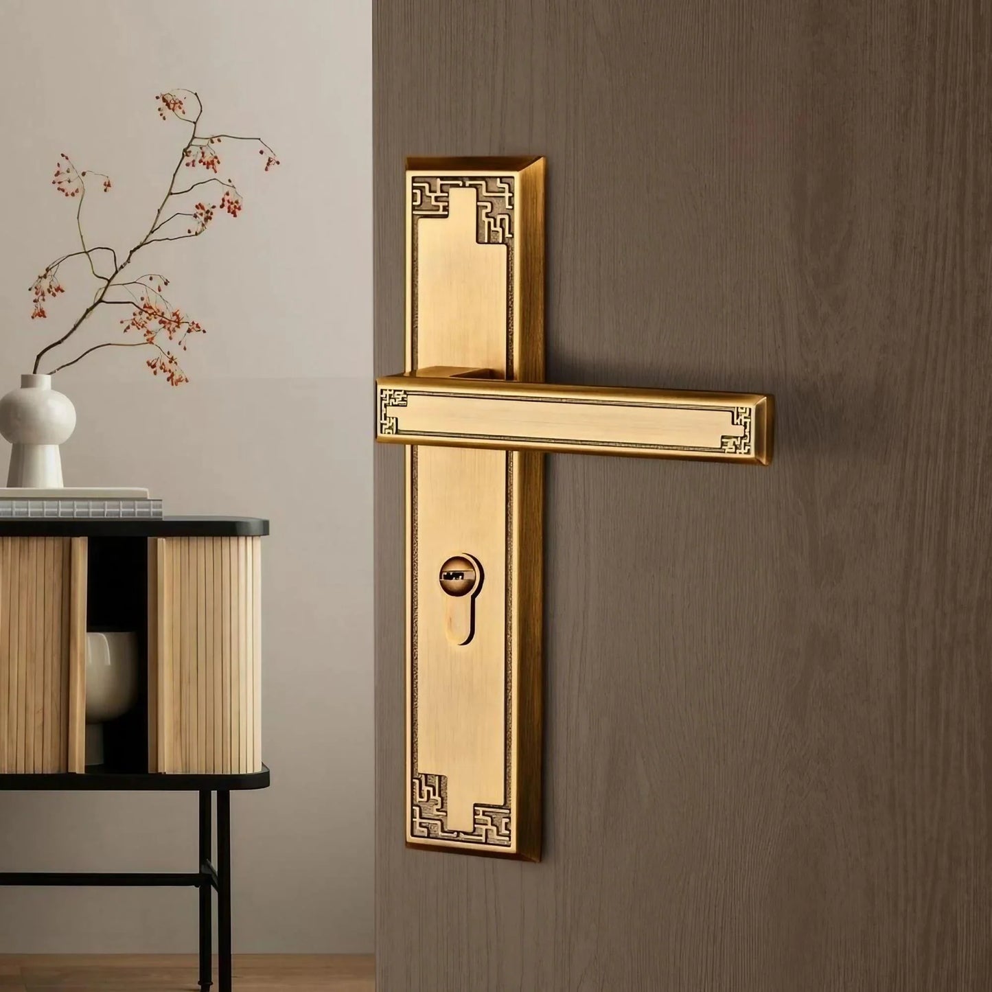 Antique Brass Interior Door Handles with Key Locks - KAHO Hardware