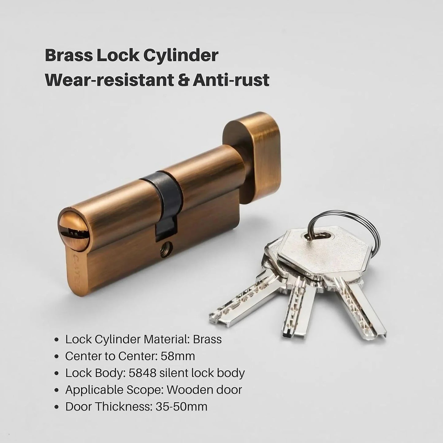 Antique Brass Interior Door Handles with Key Locks - KAHO Hardware