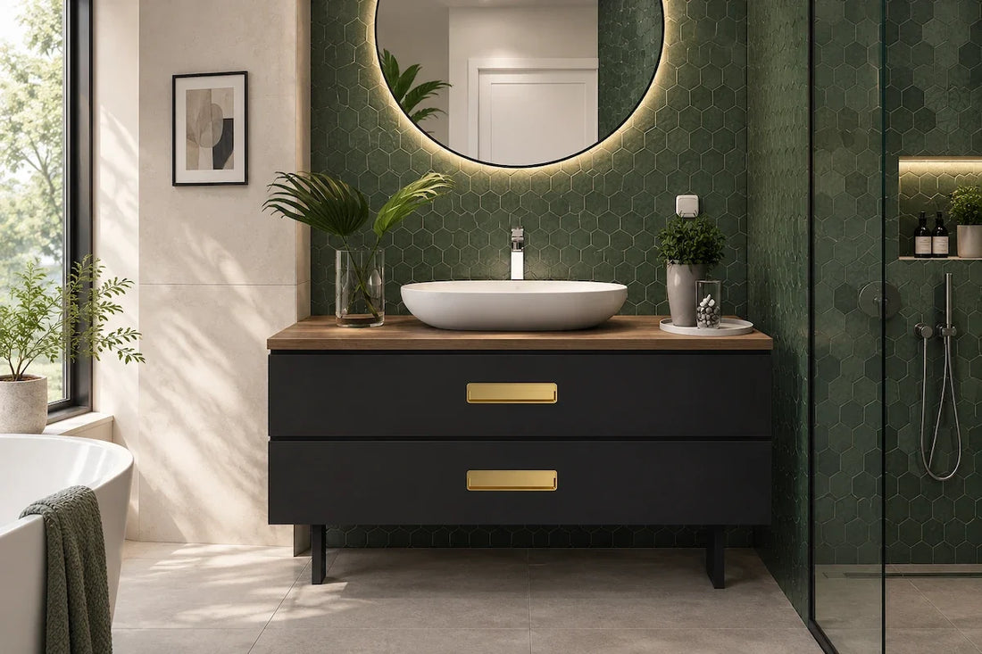 Modern kitchen cabinets featuring minimalist recessed cabinet pulls