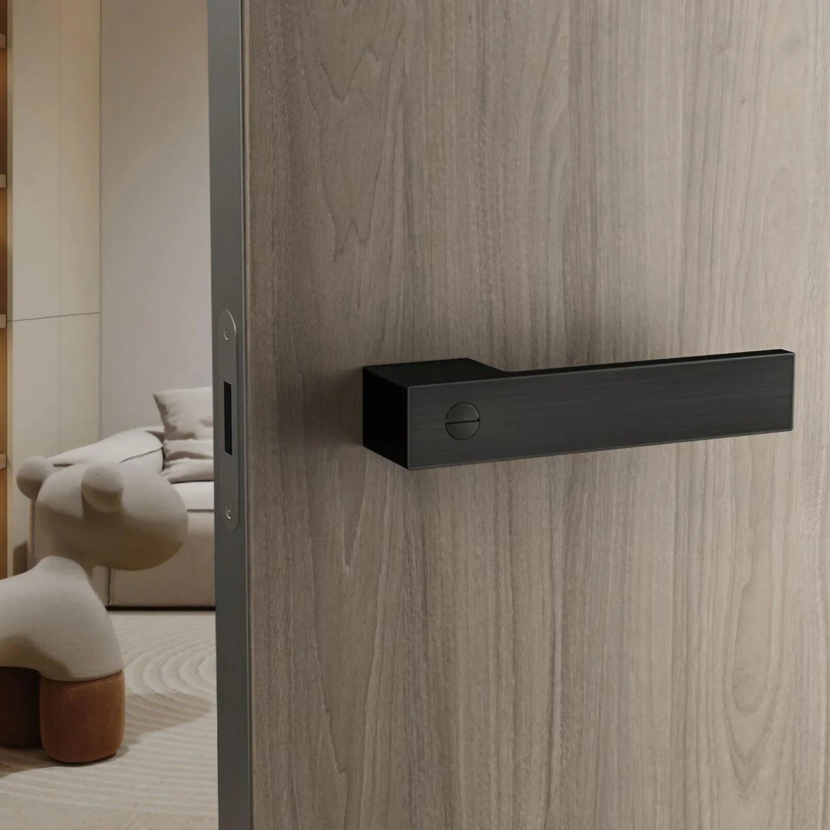Minimalist Black Interior Door Handles with Lock KAHO Hardware