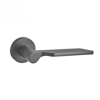 Modern flat lever door handle in brushed black nickel