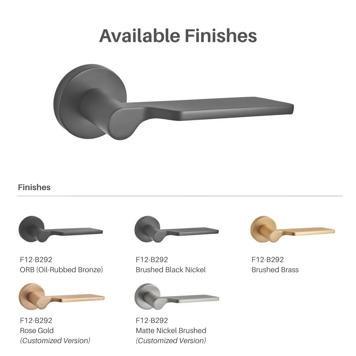 Interior door lever handle with key lock available finishes