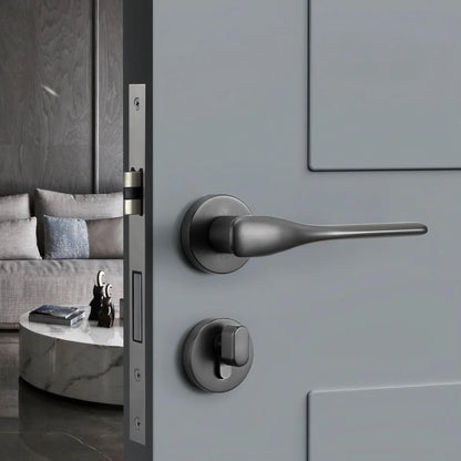 Brushed black nickel bedroom door handle with silent lock