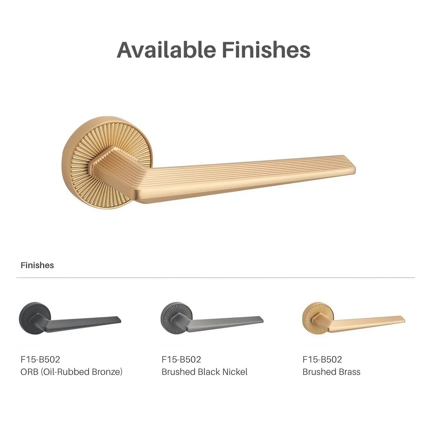 Luxury ribbed interior lever door handle available in brushed brass oil-rubbed bronze and brushed black nickel finishes