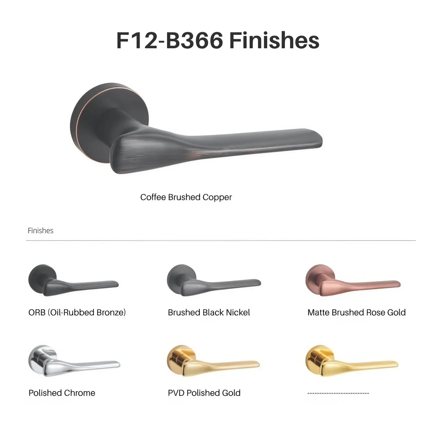 Modern bedroom door handles with lock available in multiple finishes including chrome, oil rubbed bronze, rose gold, black nickel, polished gold and copper